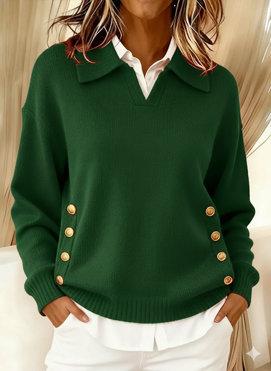 Maglione polo con bottoni dorati Cachi | Aurella Milano