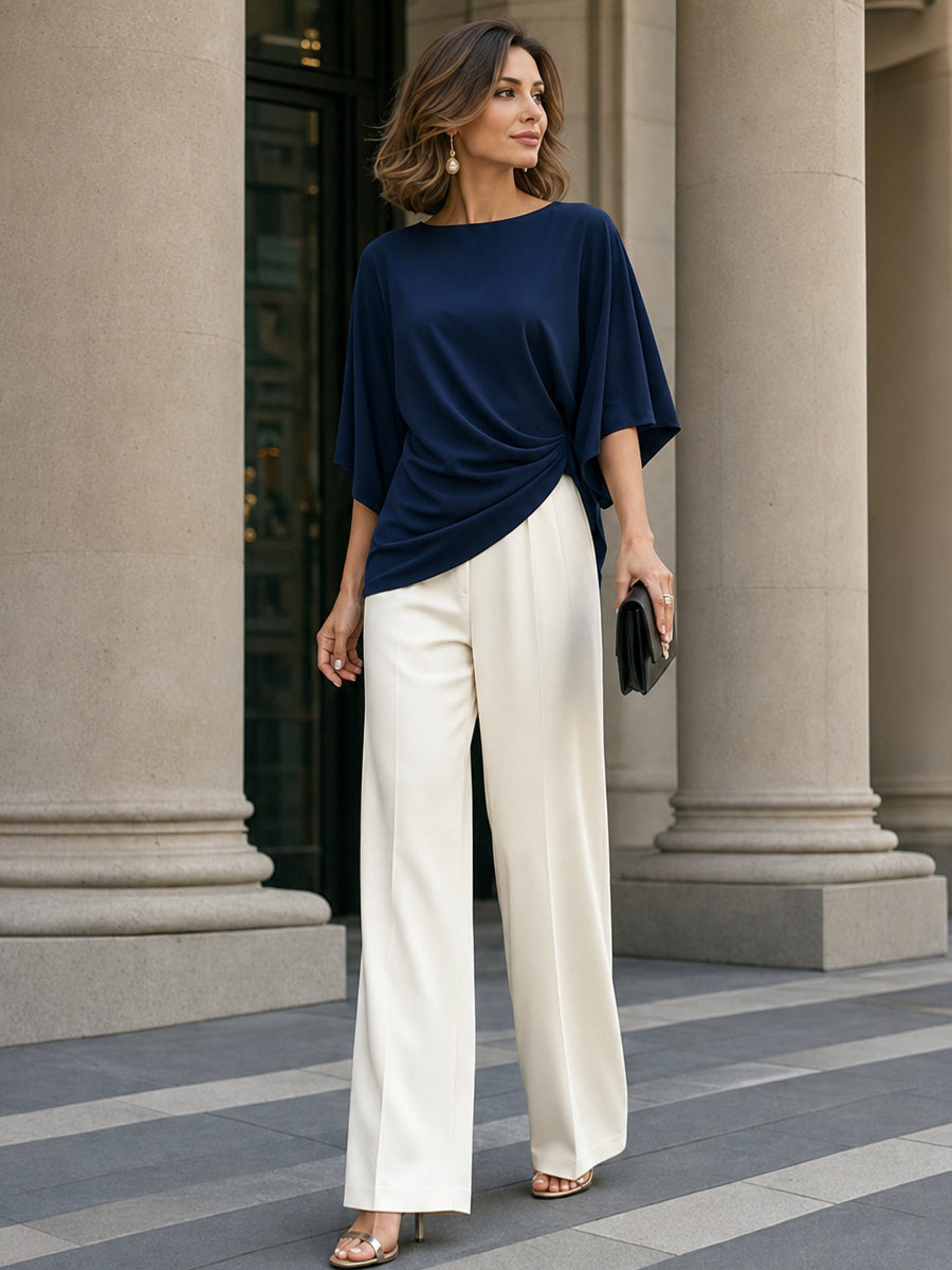 Gabriella | Completo con Blusa Drappeggiata e Pantaloni Ampi