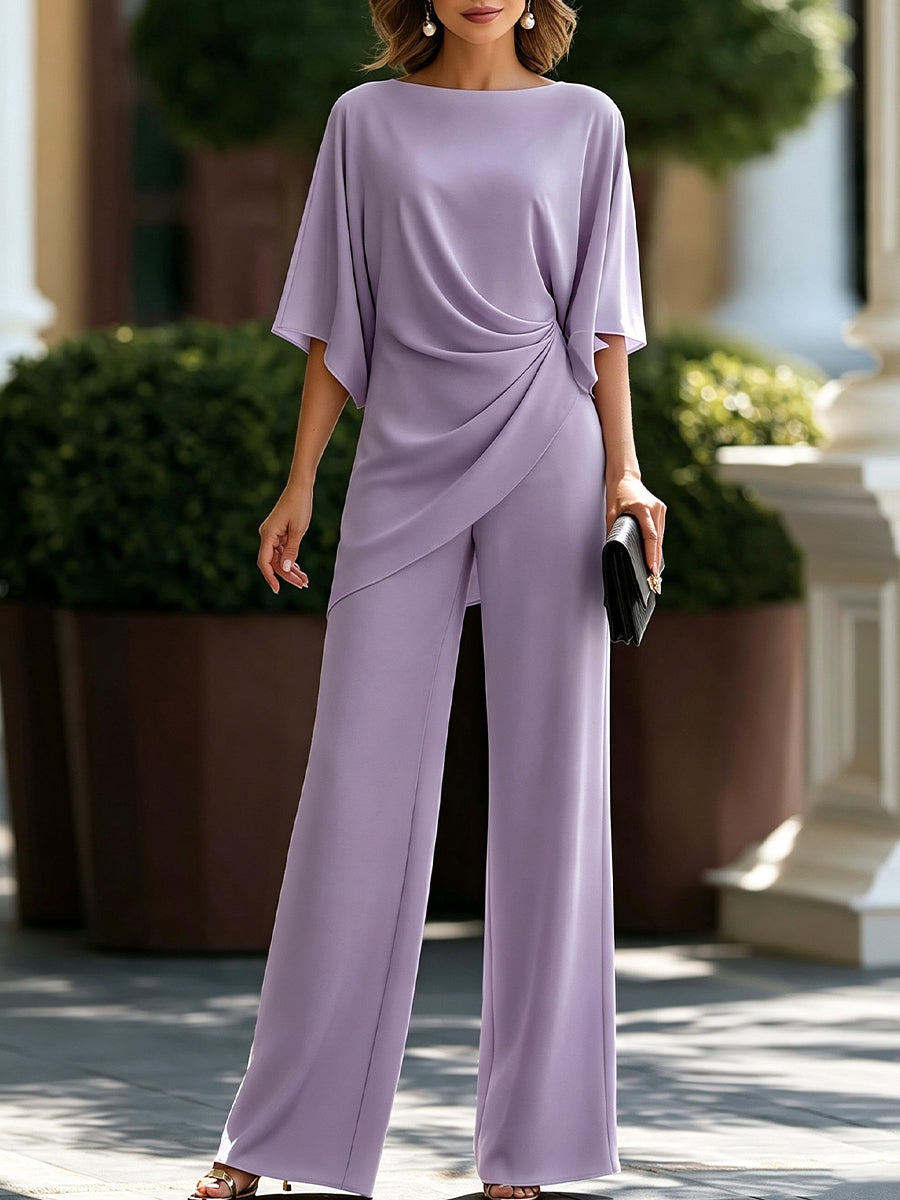 Gabriella | Completo con Blusa Drappeggiata e Pantaloni Ampi