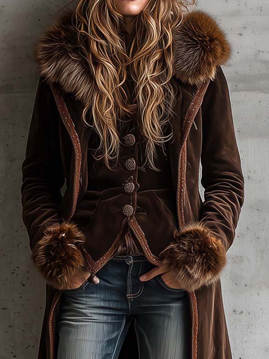 Flavia | Cappotto Maxi Marrone con Ecopelliccia