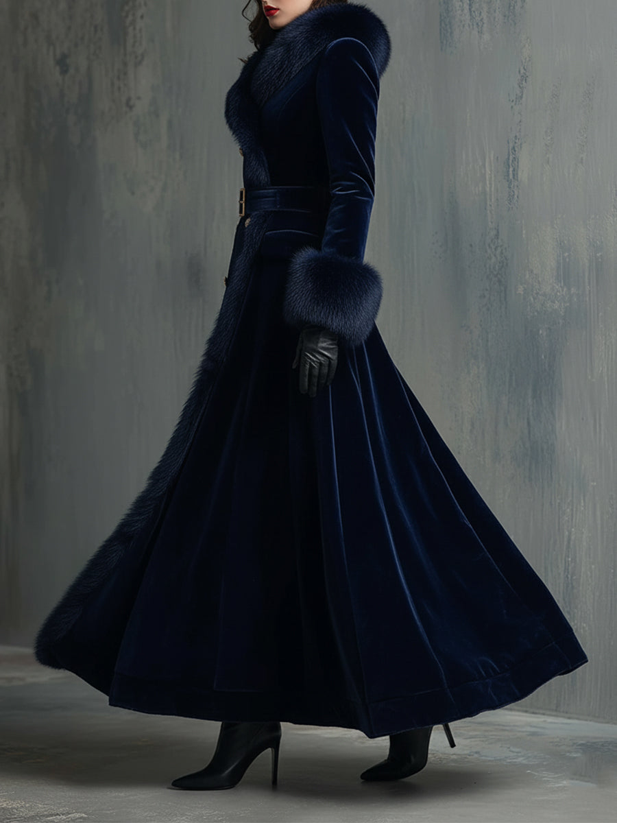Eleonora | Cappotto Midi in Velluto con Collo in Ecopelliccia