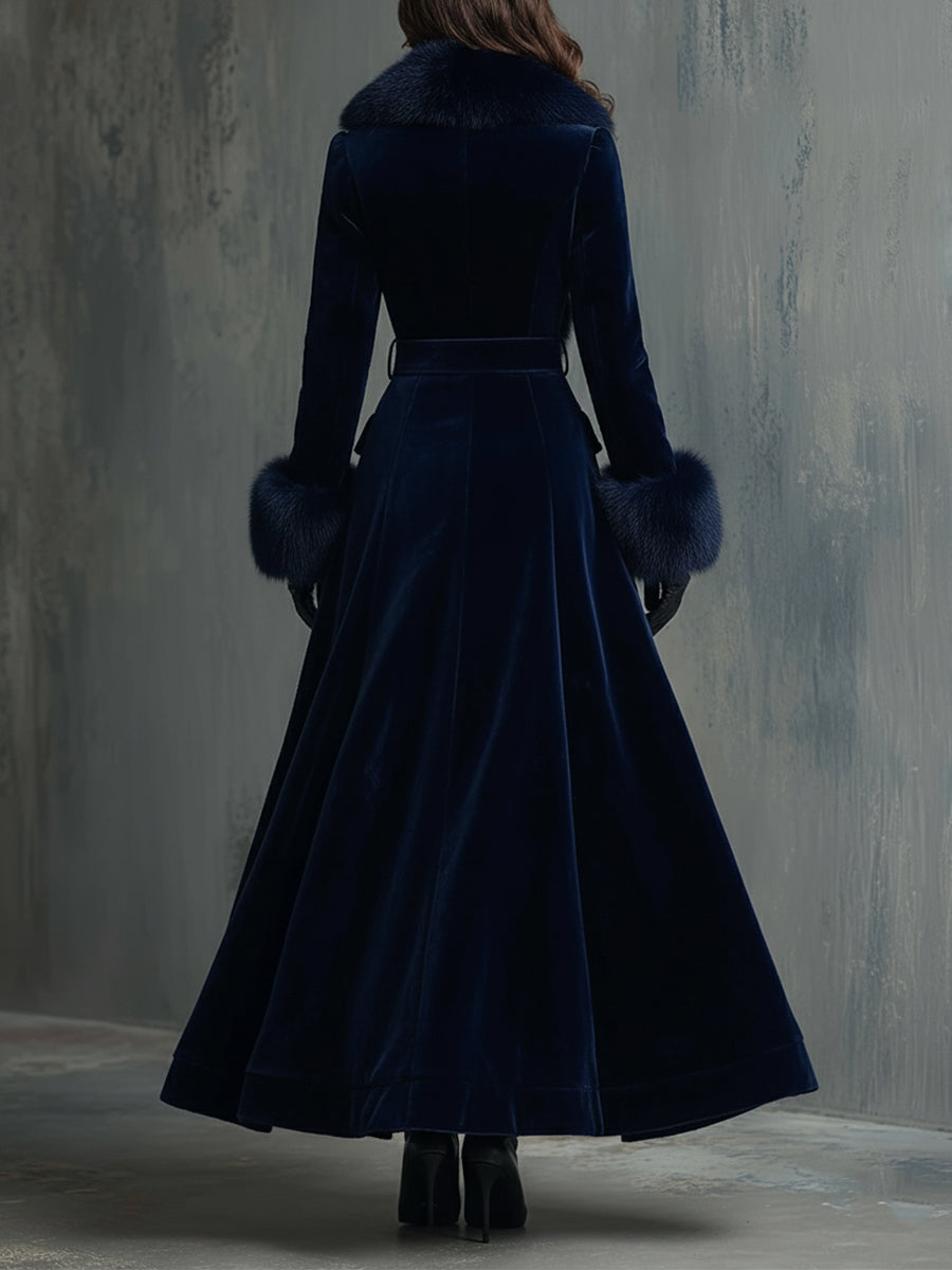 Eleonora | Cappotto Midi in Velluto con Collo in Ecopelliccia