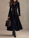 Carlotta | Cappotto Lungo Blu Notte con Ricami
