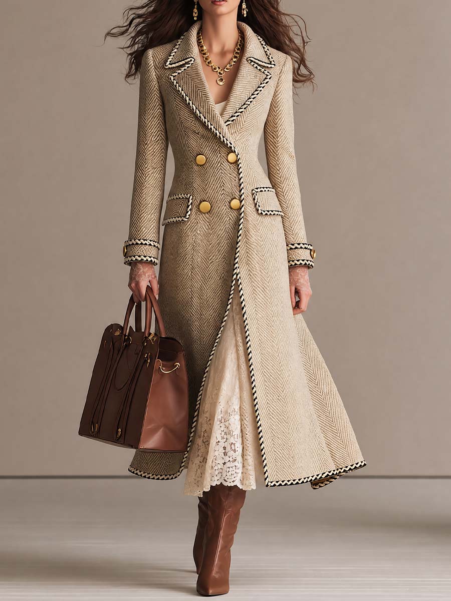 Camilla | Cappotto Lungo Spigato Doppiopetto