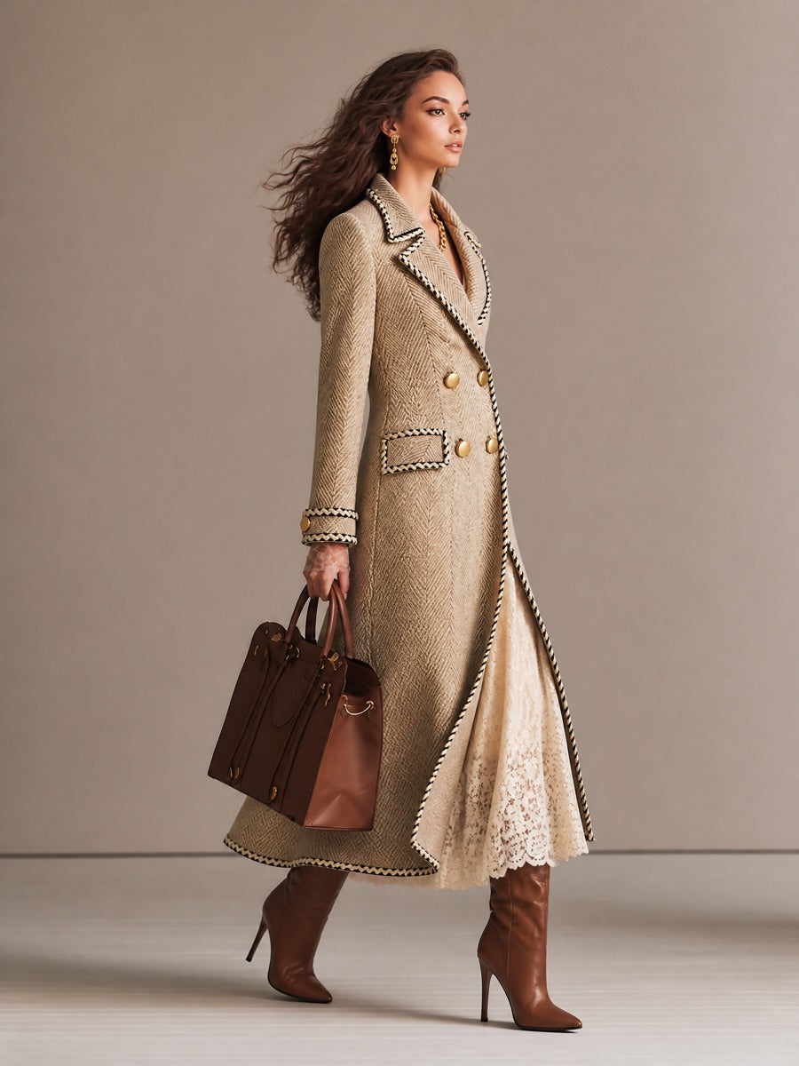 Camilla | Cappotto Lungo Spigato Doppiopetto