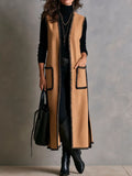 Nives | Gilet Lungo Nero in Effetto Suede