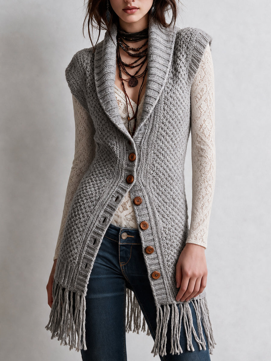 Asia | Gilet con Frange Color Cenere