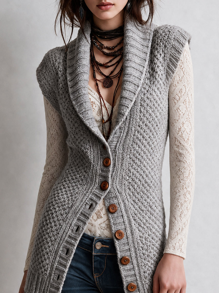 Asia | Gilet con Frange Color Cenere