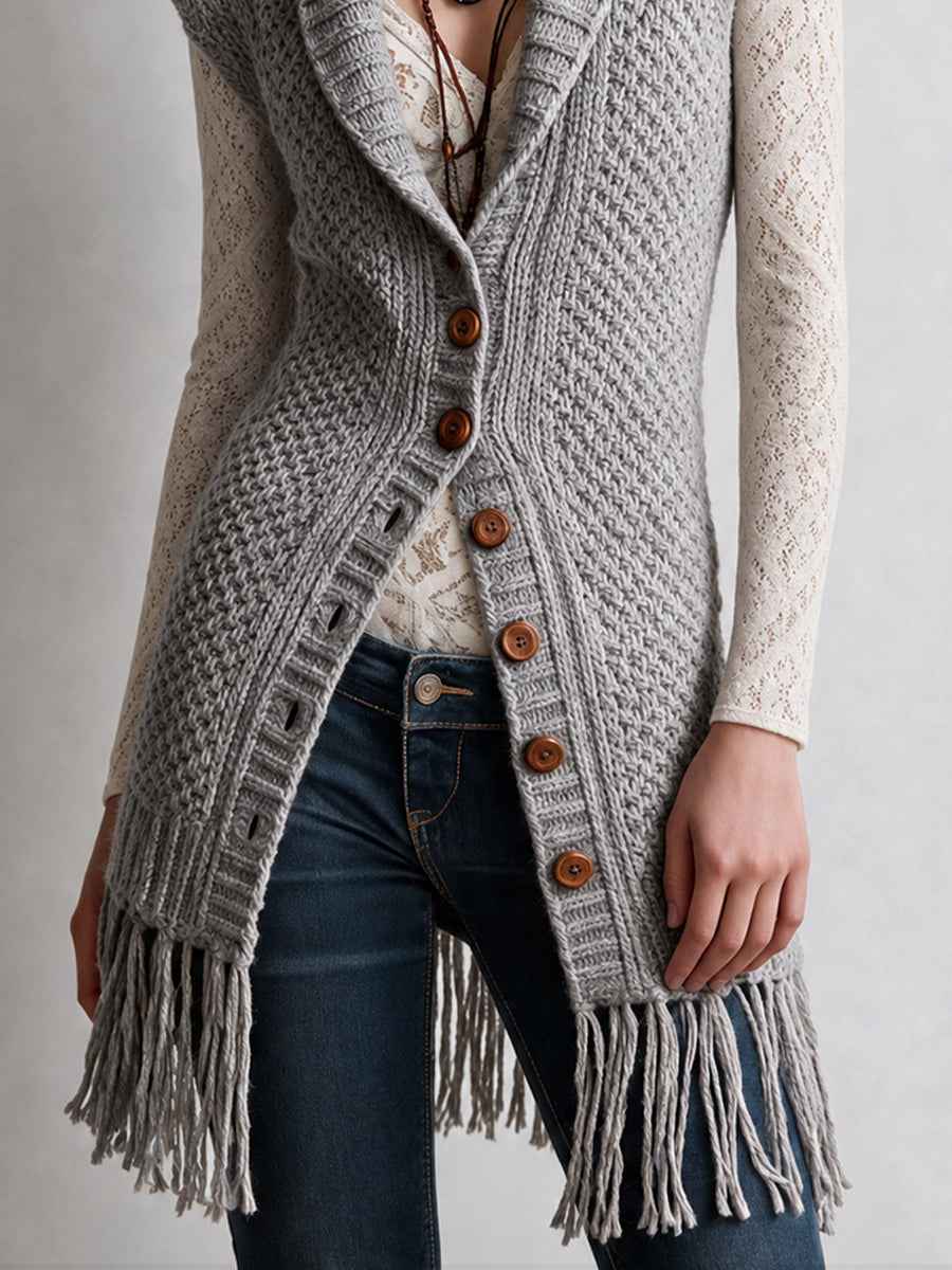 Asia | Gilet con Frange Color Cenere
