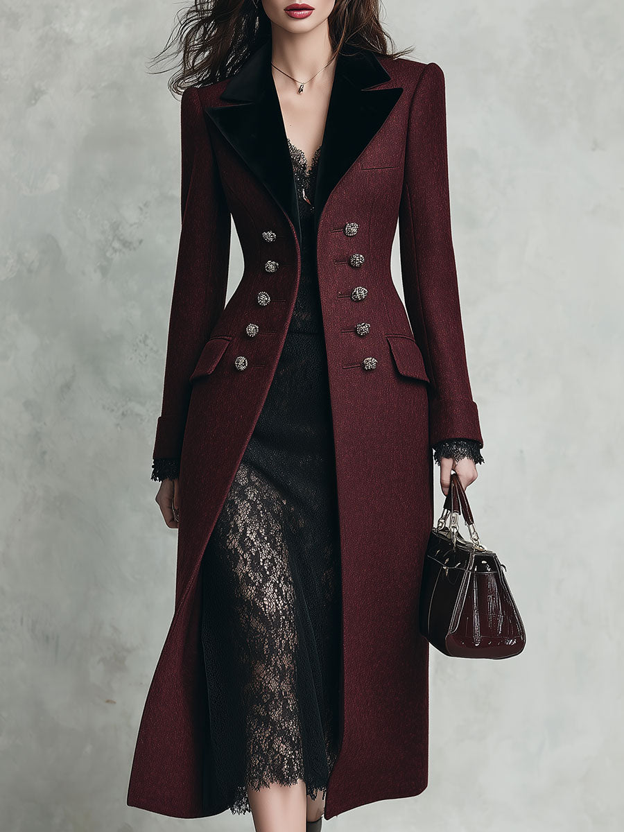 Claudia | Cappotto Midi in Lana con Collo in Velluto