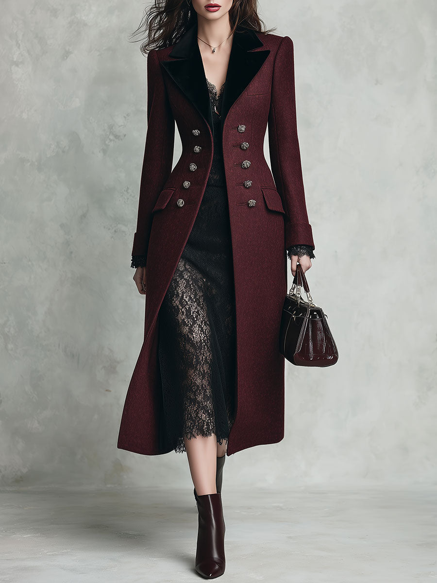 Claudia | Cappotto Midi in Lana con Collo in Velluto
