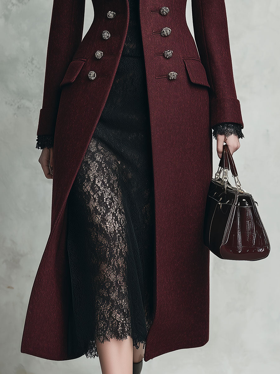 Claudia | Cappotto Midi in Lana con Collo in Velluto