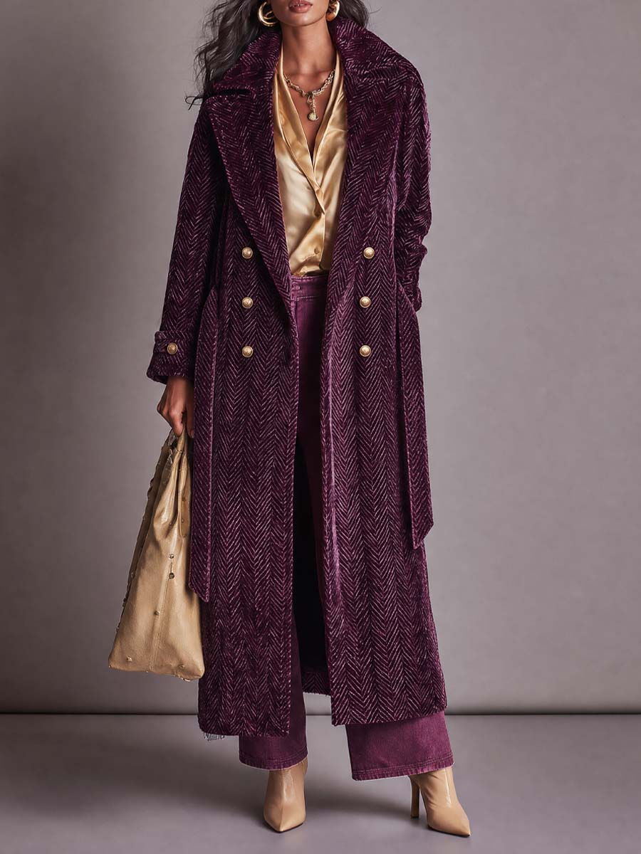 Priscilla | Cappotto Lungo Spigato Color Prugna