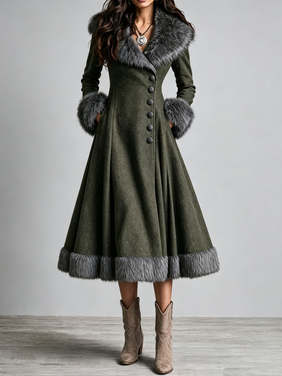 Ginevra | Cappotto Lungo Svasato con Bordo in Ecopelliccia