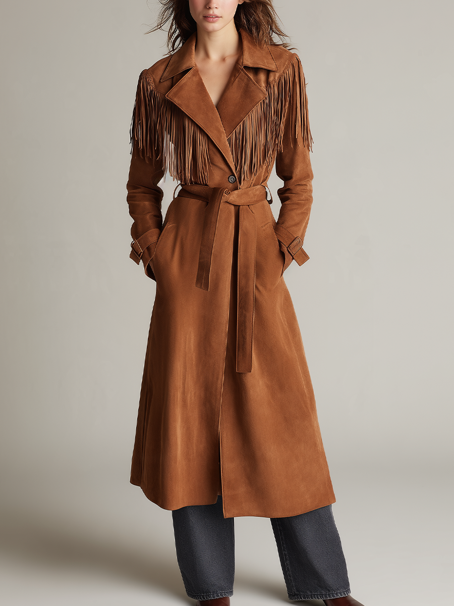 Greta | Trench Cognac con Frange e Cintura