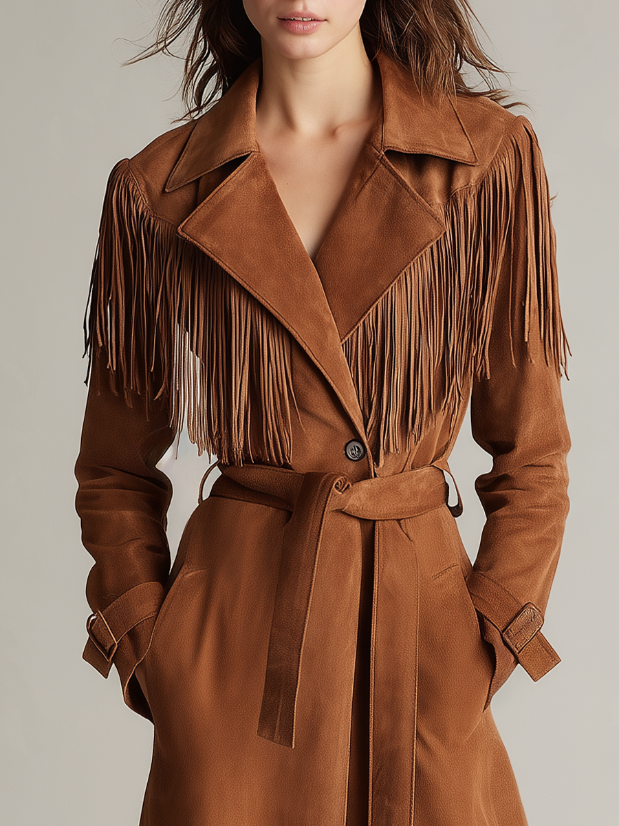Greta | Trench Cognac con Frange e Cintura