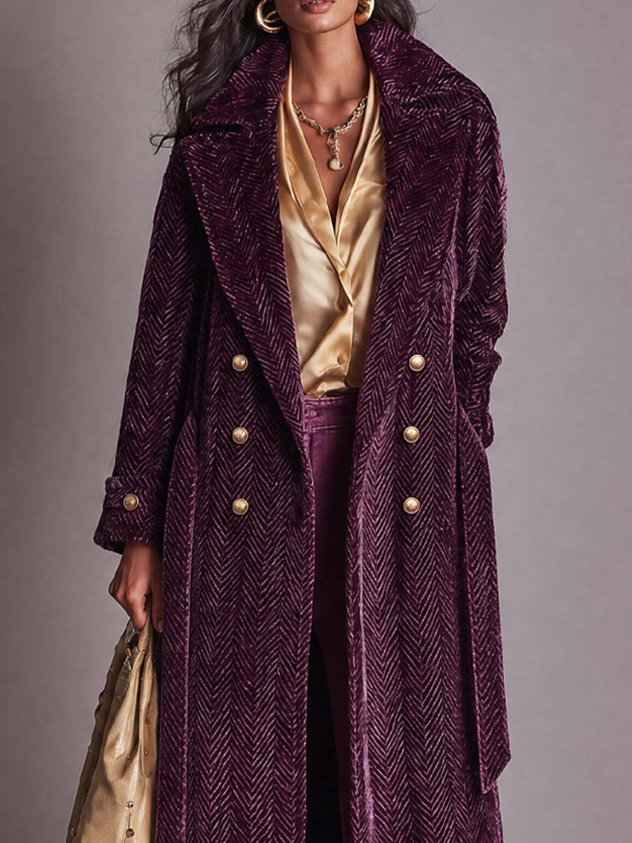 Priscilla | Cappotto Lungo Spigato Color Prugna