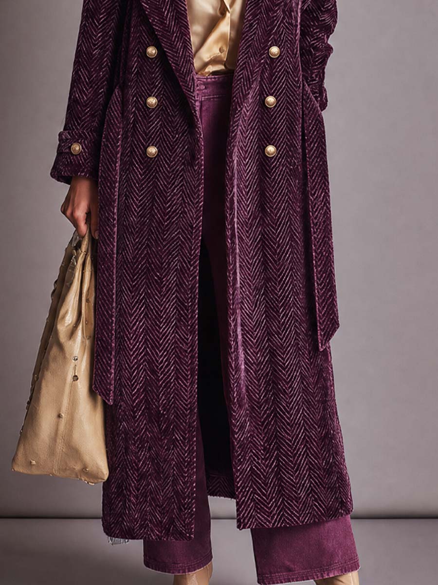 Priscilla | Cappotto Lungo Spigato Color Prugna
