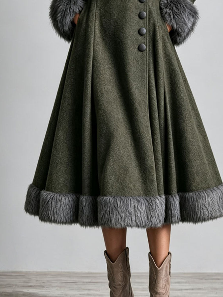 Ginevra | Cappotto Lungo Svasato con Bordo in Ecopelliccia