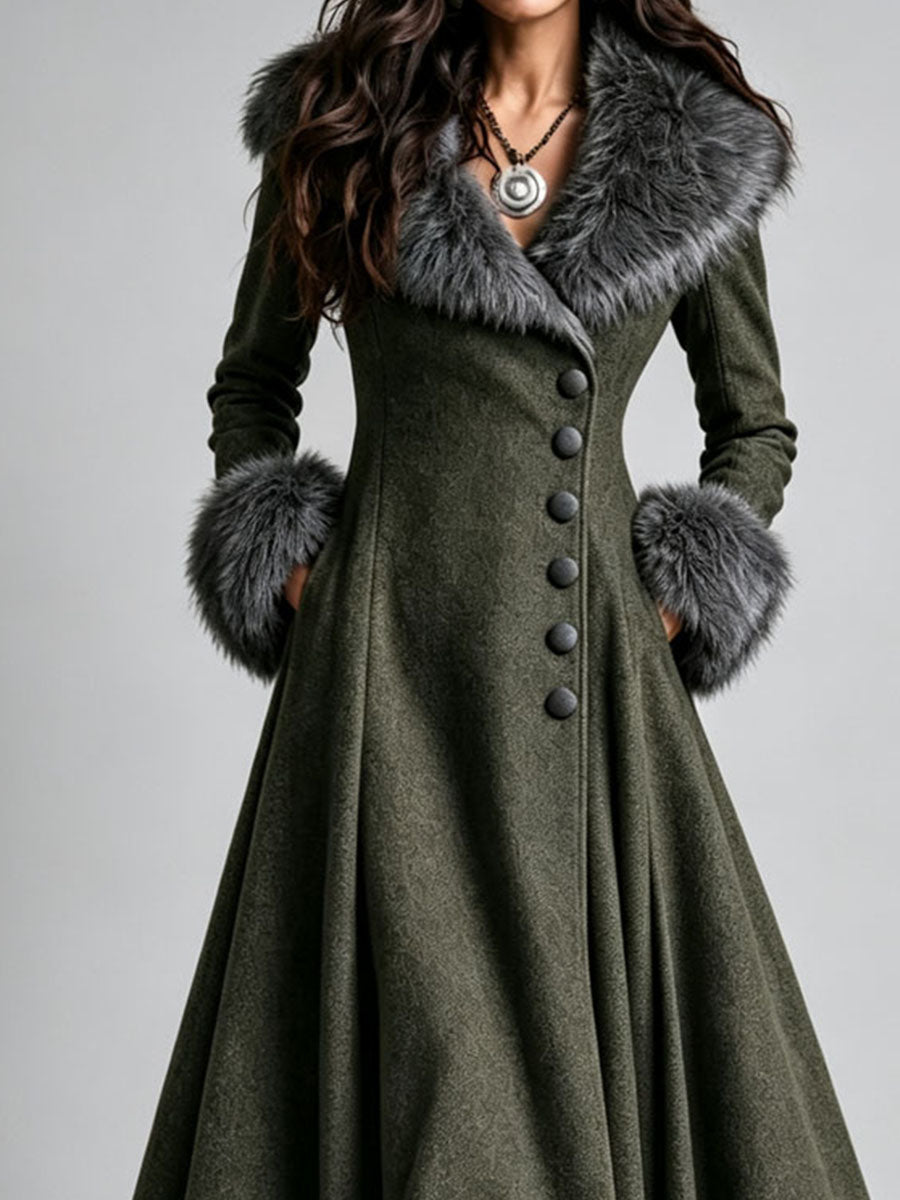Ginevra | Cappotto Lungo Svasato con Bordo in Ecopelliccia