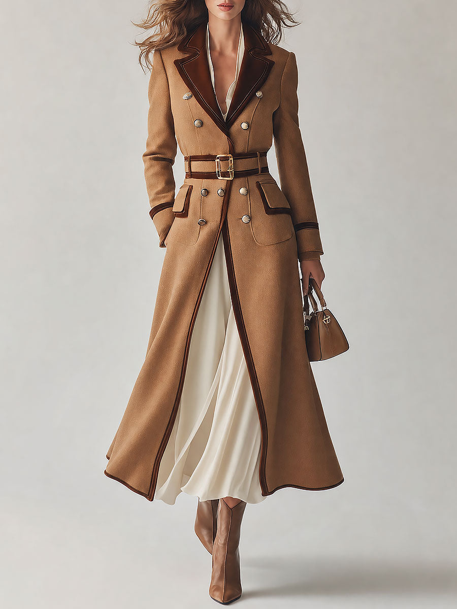 Isabella | Cappotto in Lana con Cintura e Velluto