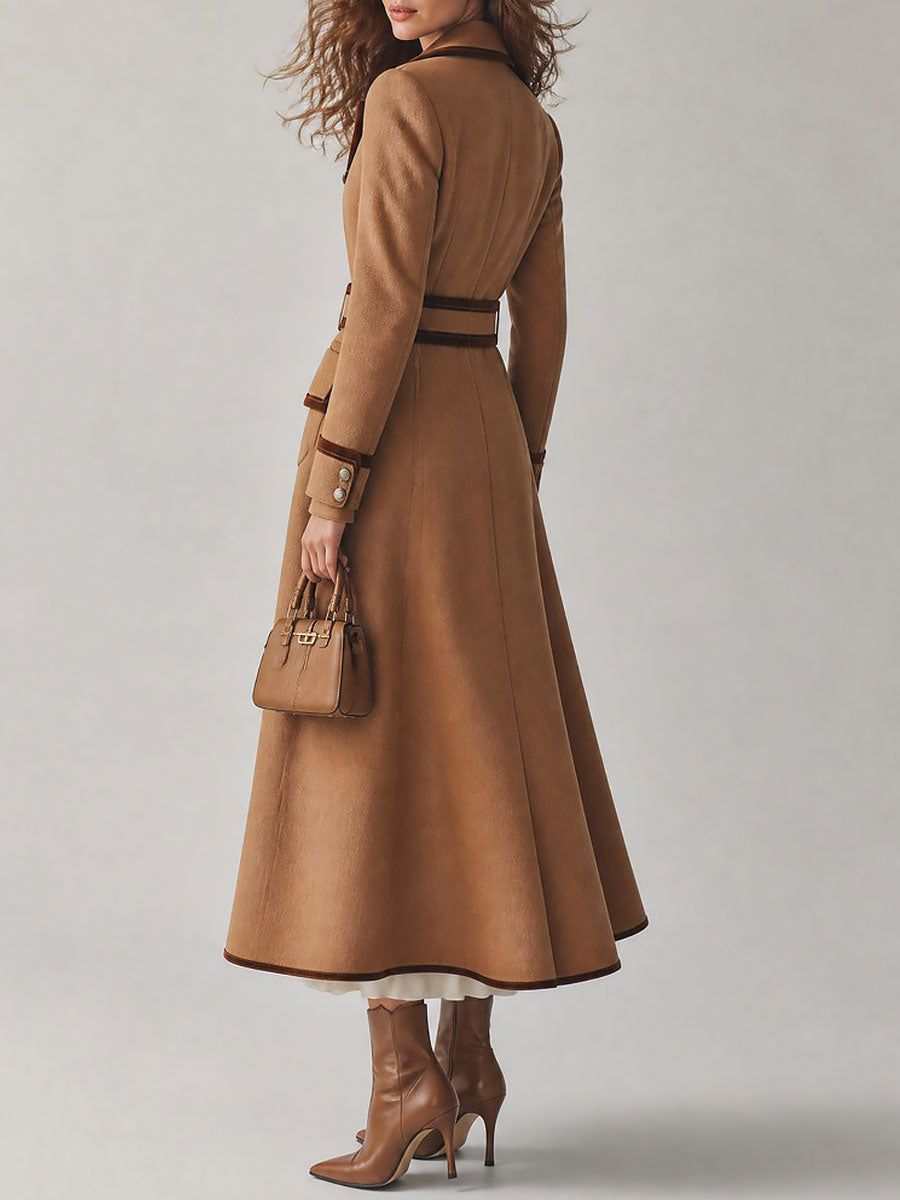 Isabella | Cappotto in Lana con Cintura e Velluto