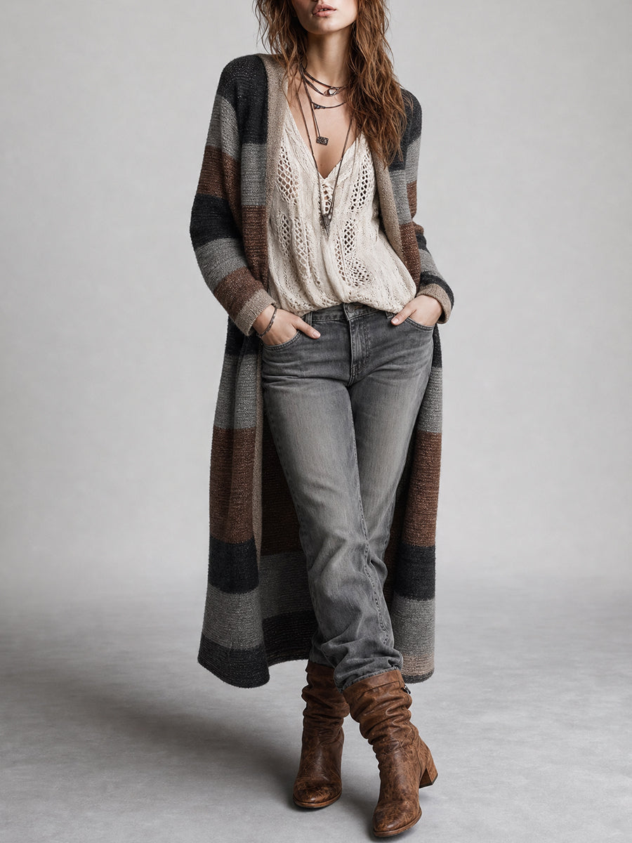 Nadia | Cardigan Spolverino Desert a Righe