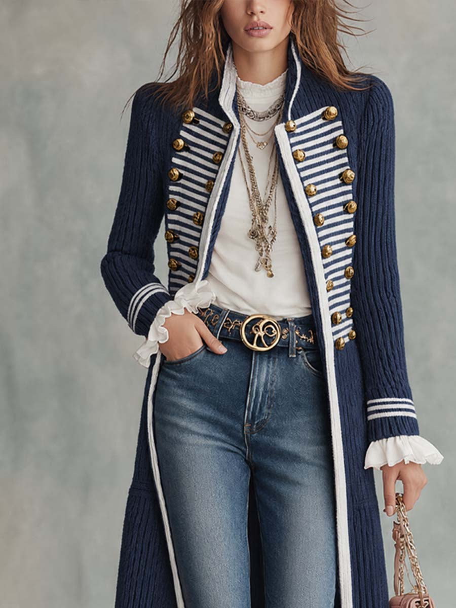 Arianna | Cappotto Midi in Maglia con Bottoni Decorativi