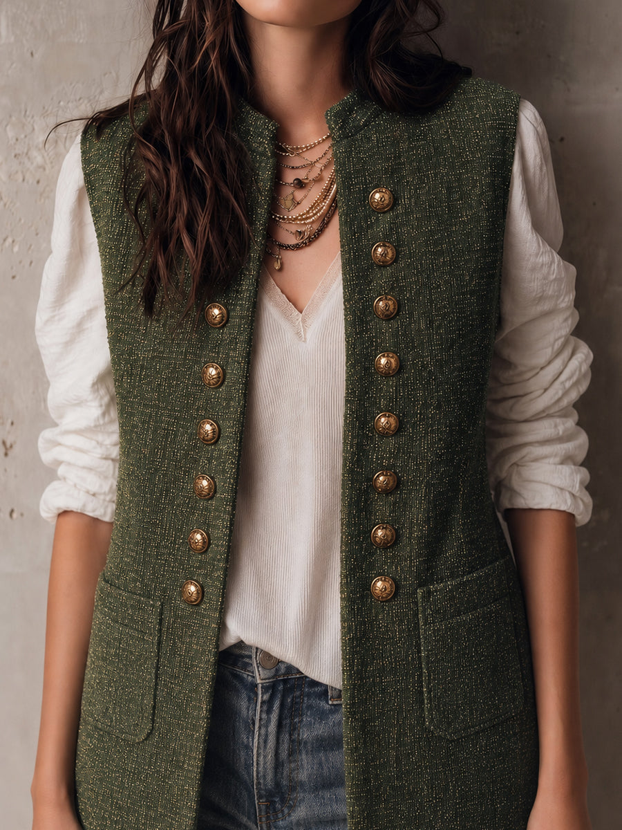 Ornella | Gilet Verde Oliva con Frange