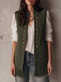 Ornella | Gilet Verde Oliva con Frange