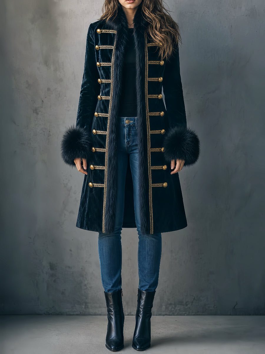 Gemma | Cappotto Lungo in Velluto con Ecopelliccia