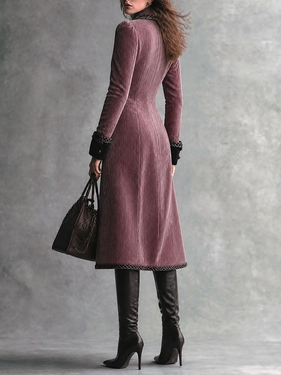 Serena | Cappotto Lungo in Velluto a Coste con Catena