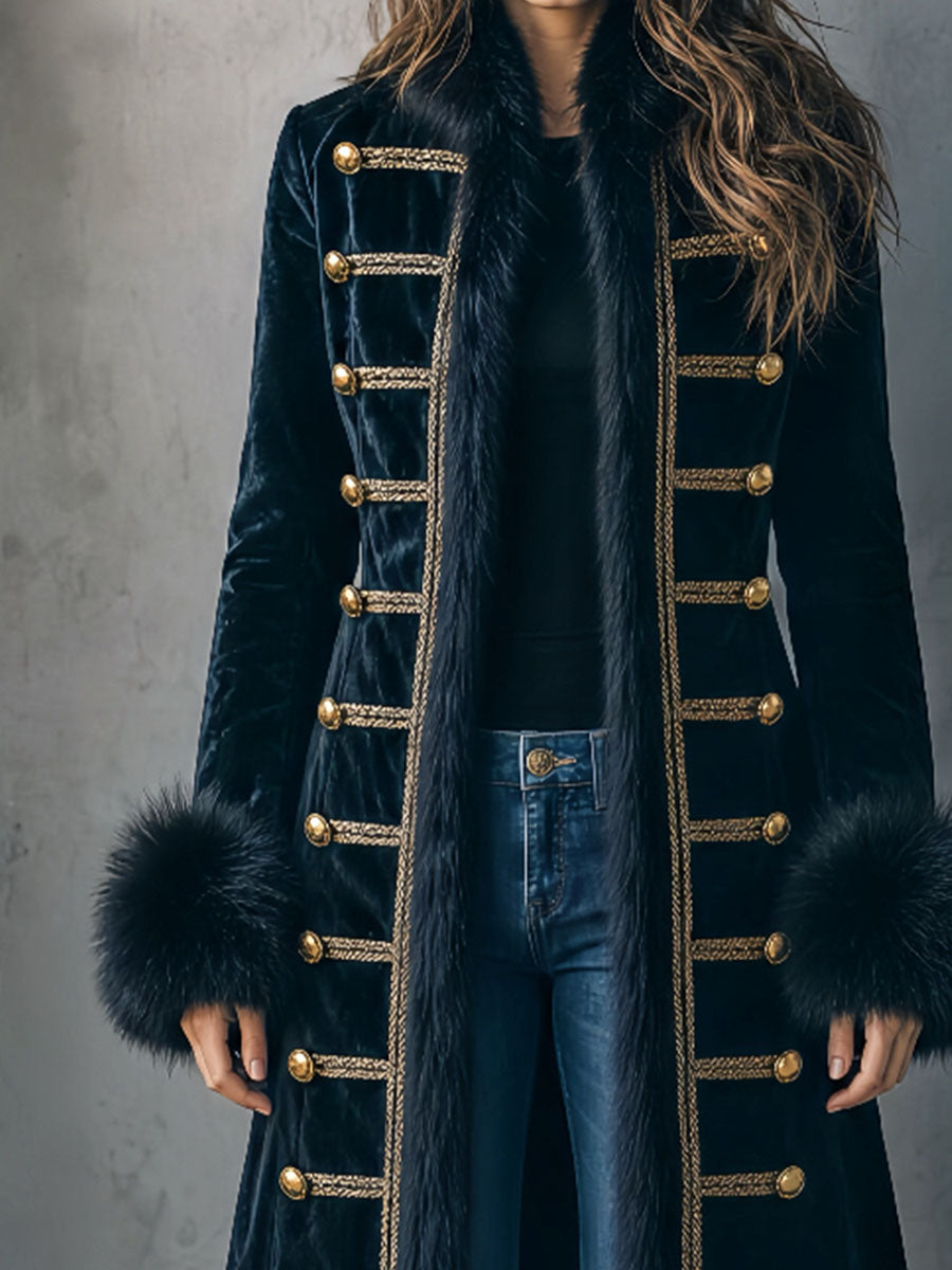 Gemma | Cappotto Lungo in Velluto con Ecopelliccia