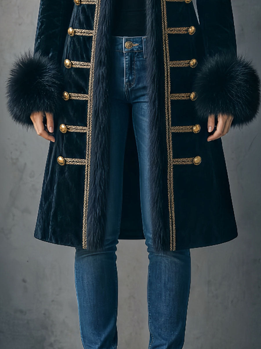Gemma | Cappotto Lungo in Velluto con Ecopelliccia
