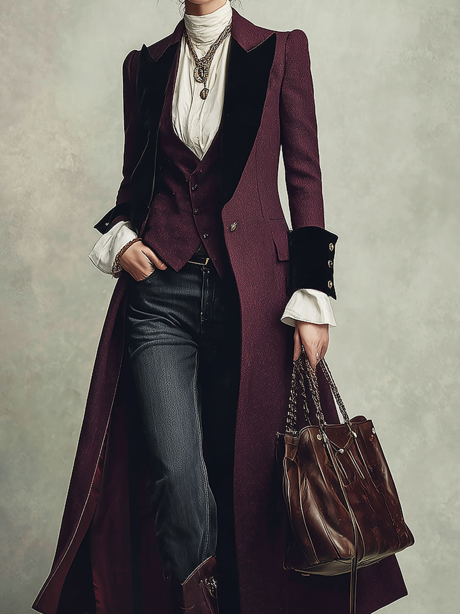 Letizia | Cappotto Midi in Lana con Revers in Velluto