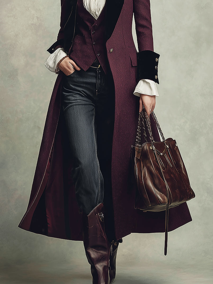 Letizia | Cappotto Midi in Lana con Revers in Velluto