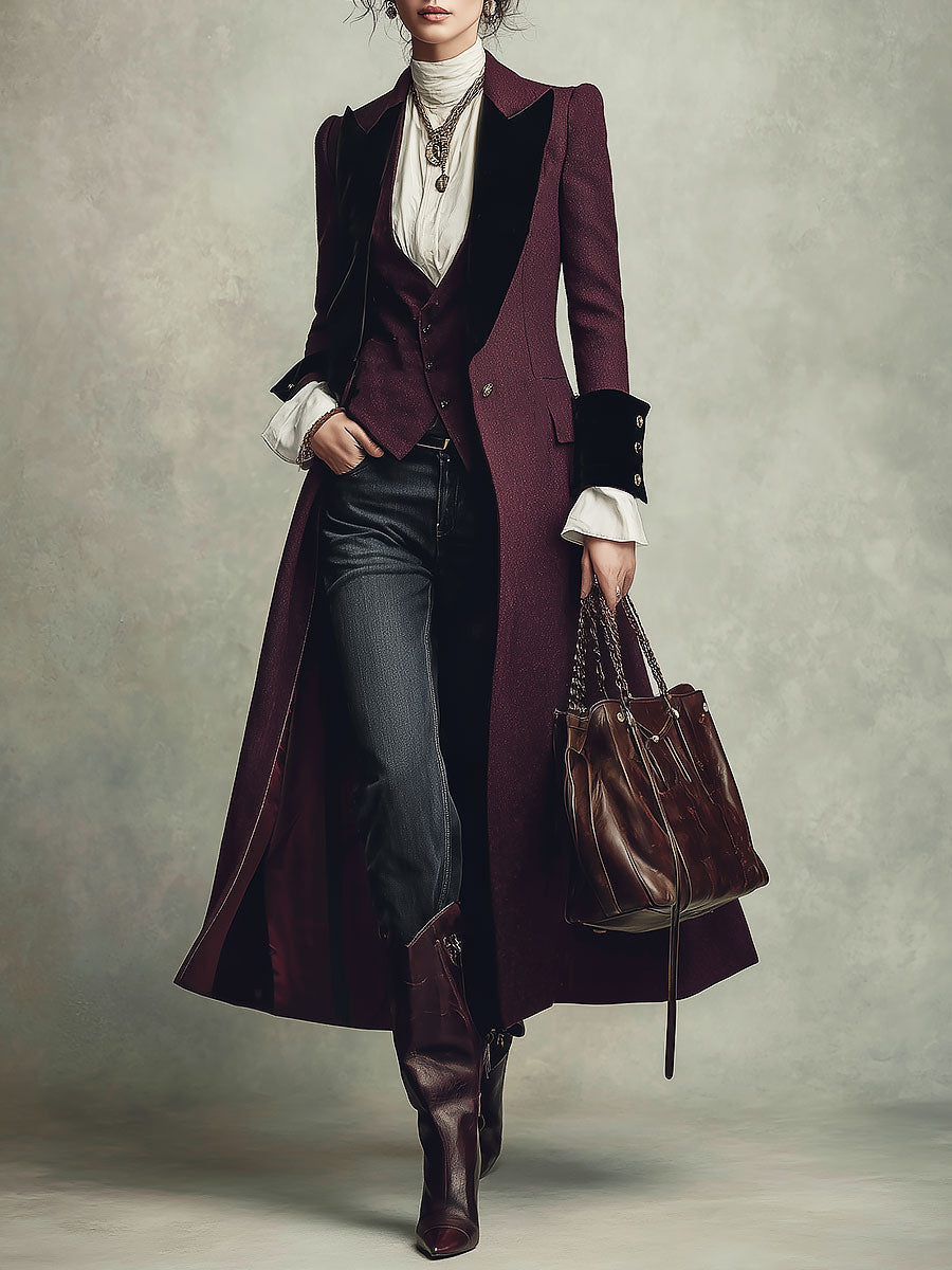 Letizia | Cappotto Midi in Lana con Revers in Velluto
