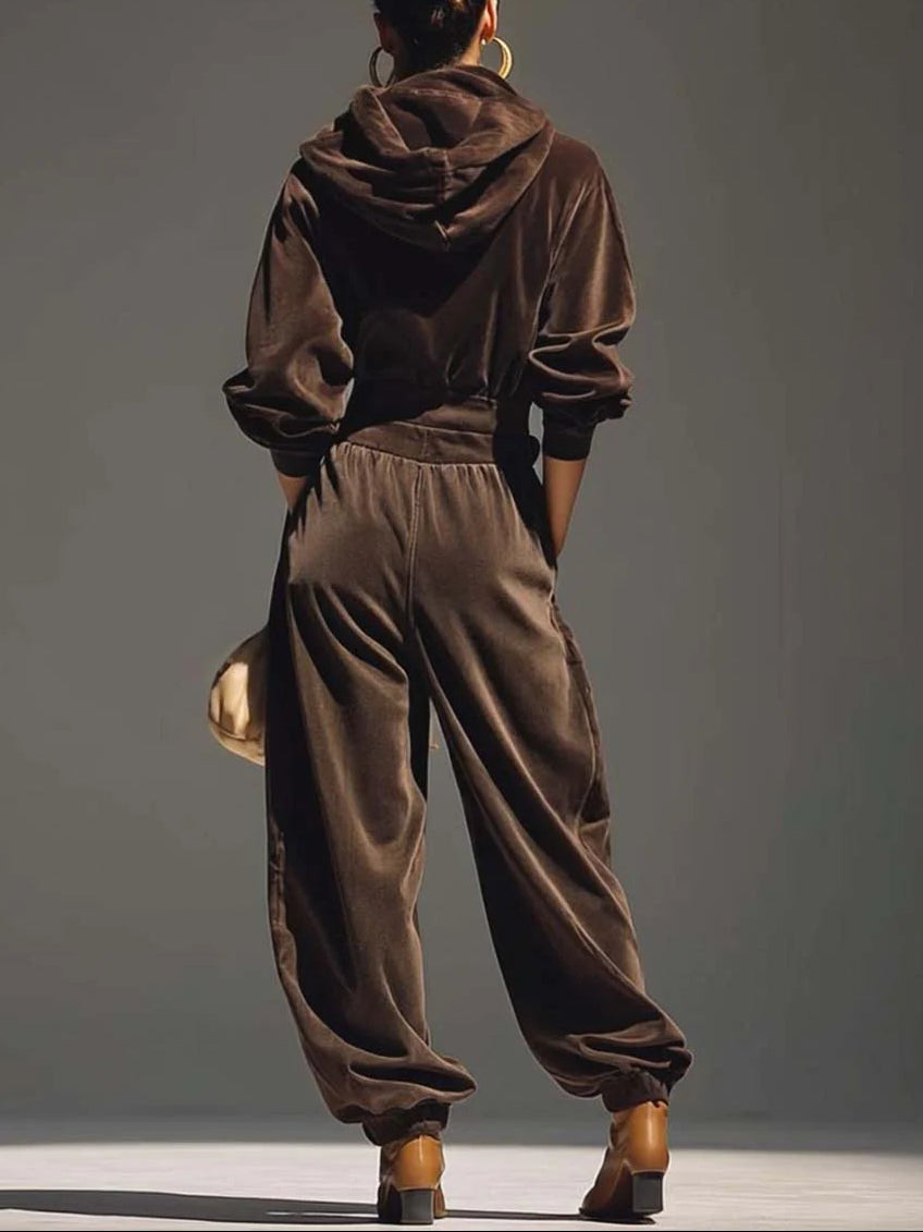 Ivonne - Completo Boho con Pantaloni Ampi - Marrone | Aurella Milano