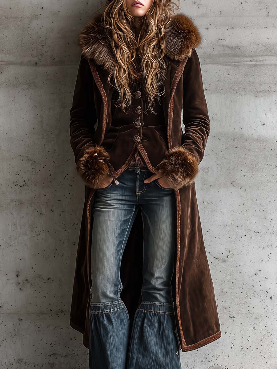 Flavia | Cappotto Maxi Marrone con Ecopelliccia
