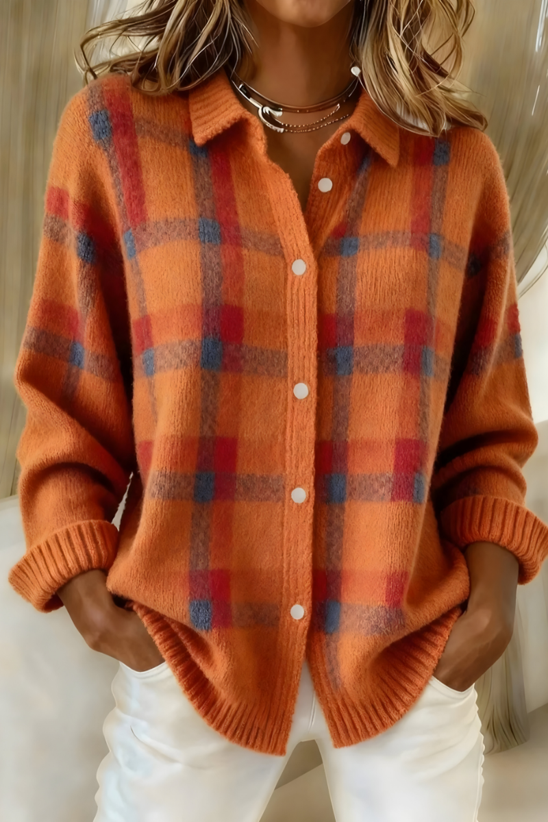 Cardigan a quadri Arancione | Aurella Milano