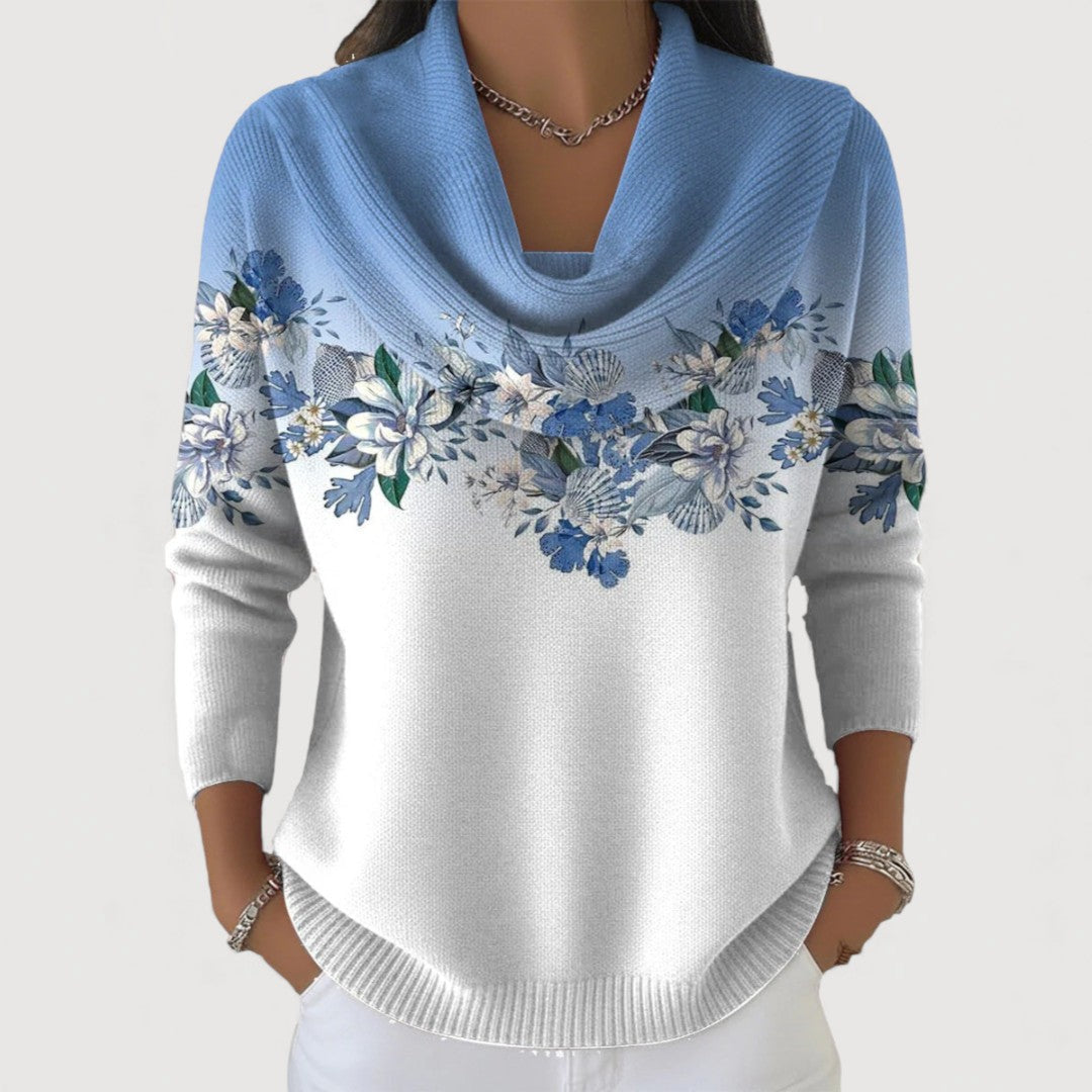 Maglione floreale con collo risvoltato Lilla | Aurella Milano