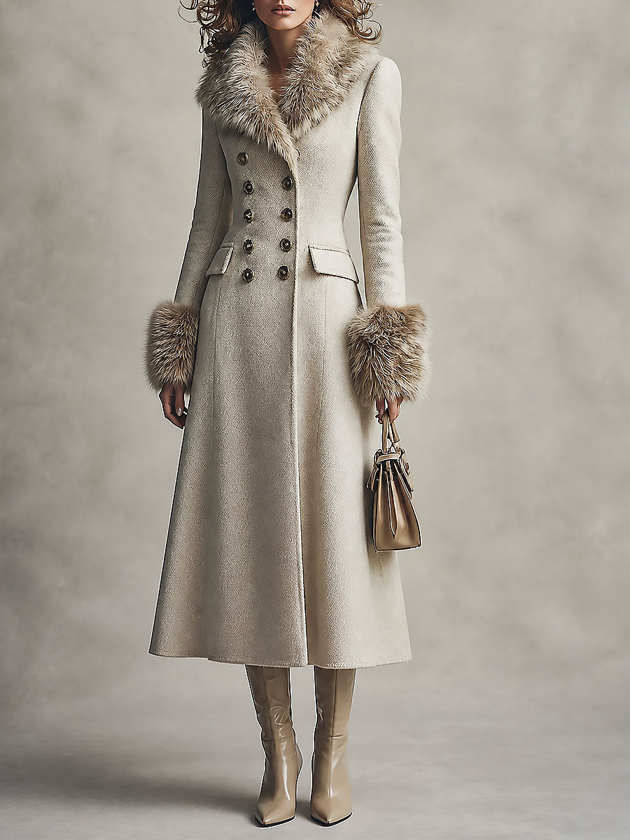 Bianca | Cappotto Doppiopetto in Misto Lana con Ecopelliccia