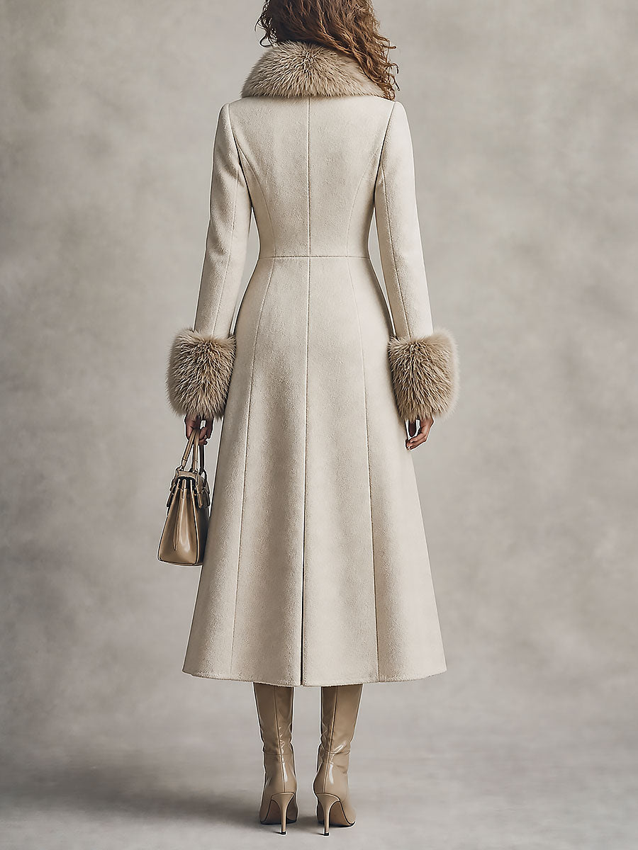 Bianca | Cappotto Doppiopetto in Misto Lana con Ecopelliccia