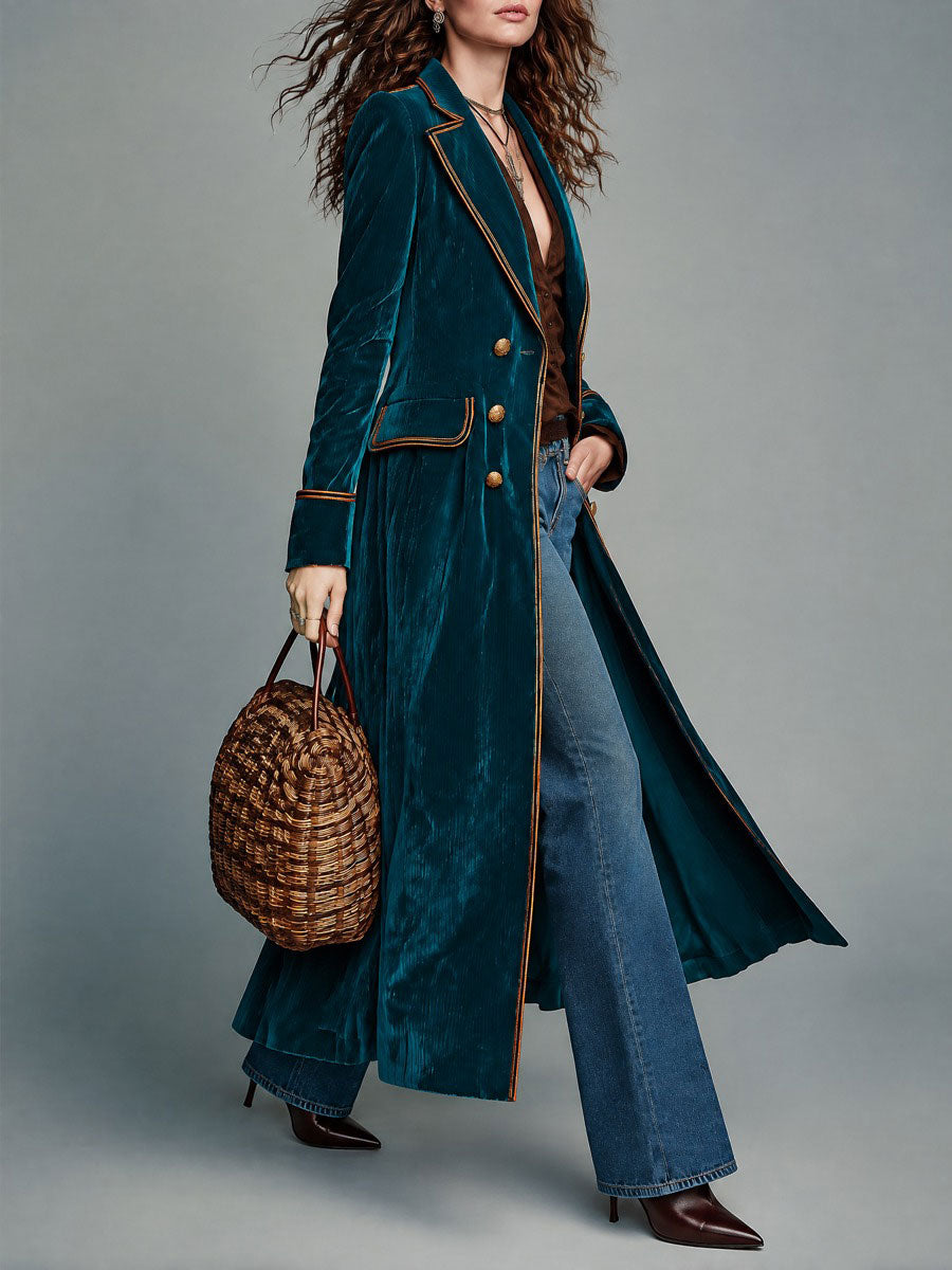 Adele | Cappotto Midi in Velluto a Coste Color Block