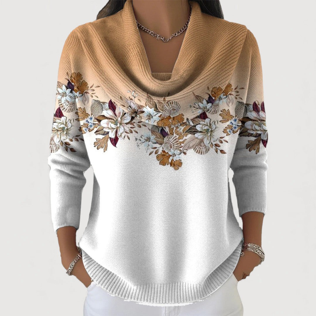 Maglione floreale con collo risvoltato Lilla | Aurella Milano