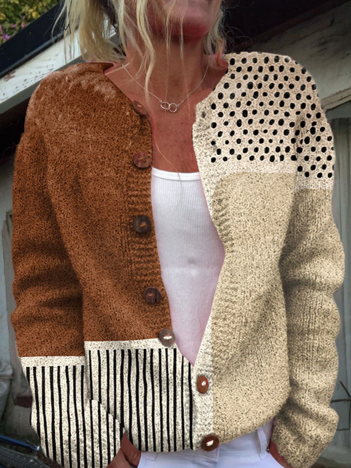 Margherita | Cardigan Color Block con Bottoni - Aurella Milano