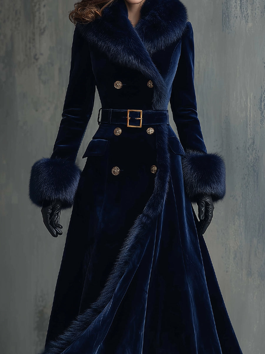 Eleonora | Cappotto Midi in Velluto con Collo in Ecopelliccia