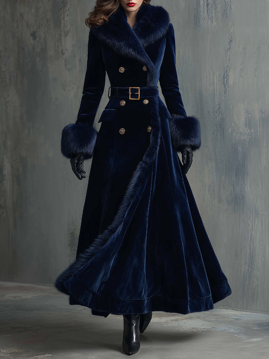 Eleonora | Cappotto Midi in Velluto con Collo in Ecopelliccia