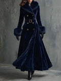 Eleonora | Cappotto Midi in Velluto con Collo in Ecopelliccia