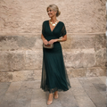 Abito lungo con spalle scoperte Verde scuro | Aurella Milano